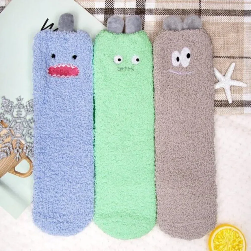 Loritta Women’s Fuzzy Socks 3-Pair Warm Fluffy Cozy Cute Animal Slippers